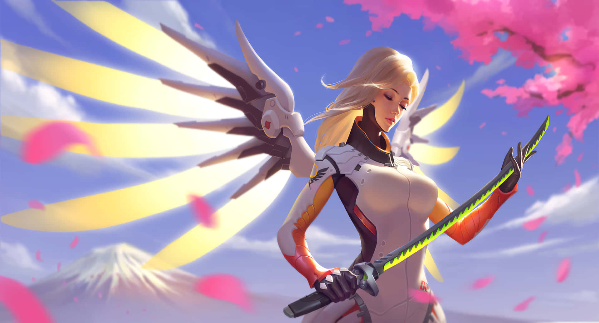 Valkyrie Rises - Overwatch Mercy in Action Wallpaper