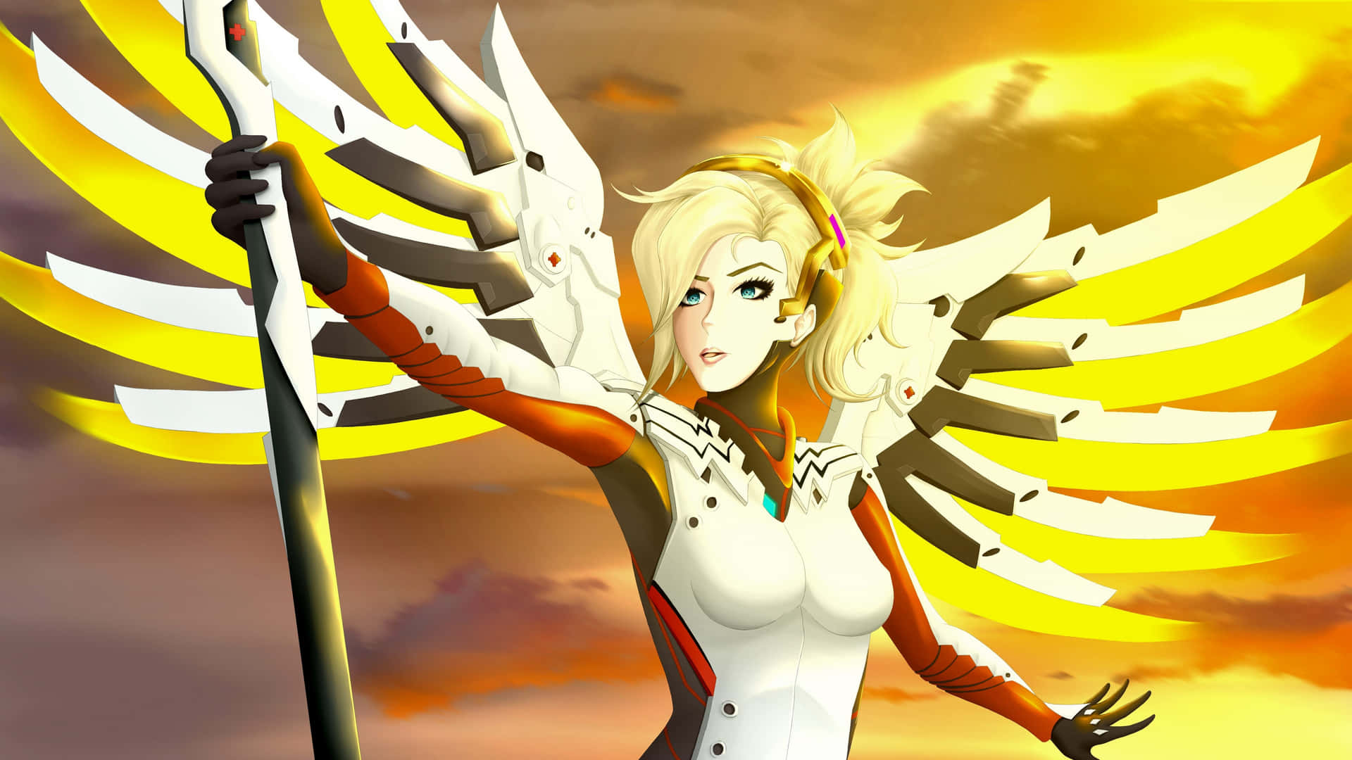 Mercy majestically soaring in Overwatch Wallpaper