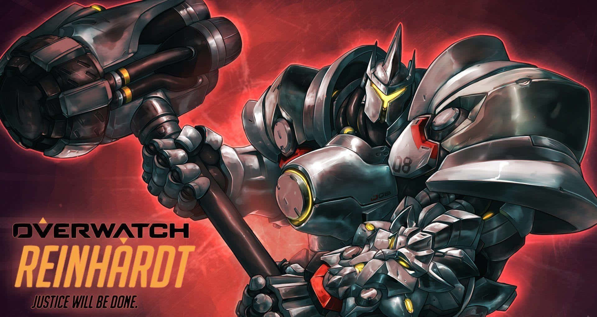 Mighty Reinhardt Charging into Action in Overwatch Wallpaper