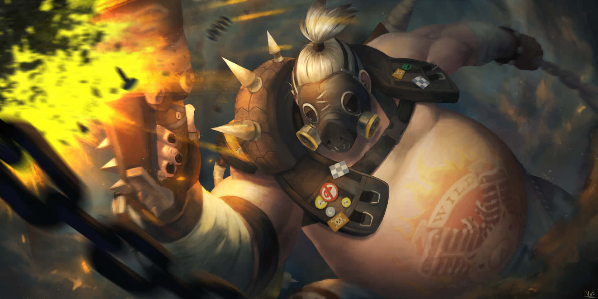 Roadhog dominates the battlefield in Overwatch. Wallpaper
