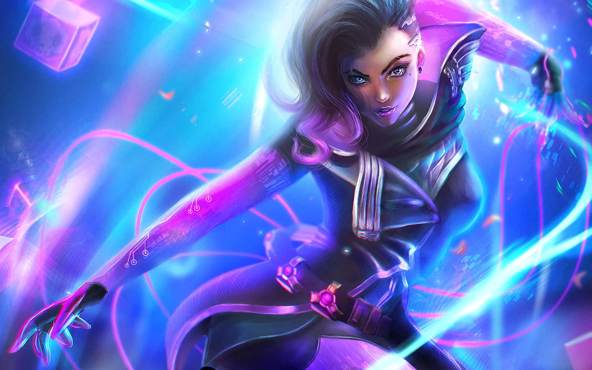 Sombra from Overwatch posing during a match Wallpaper