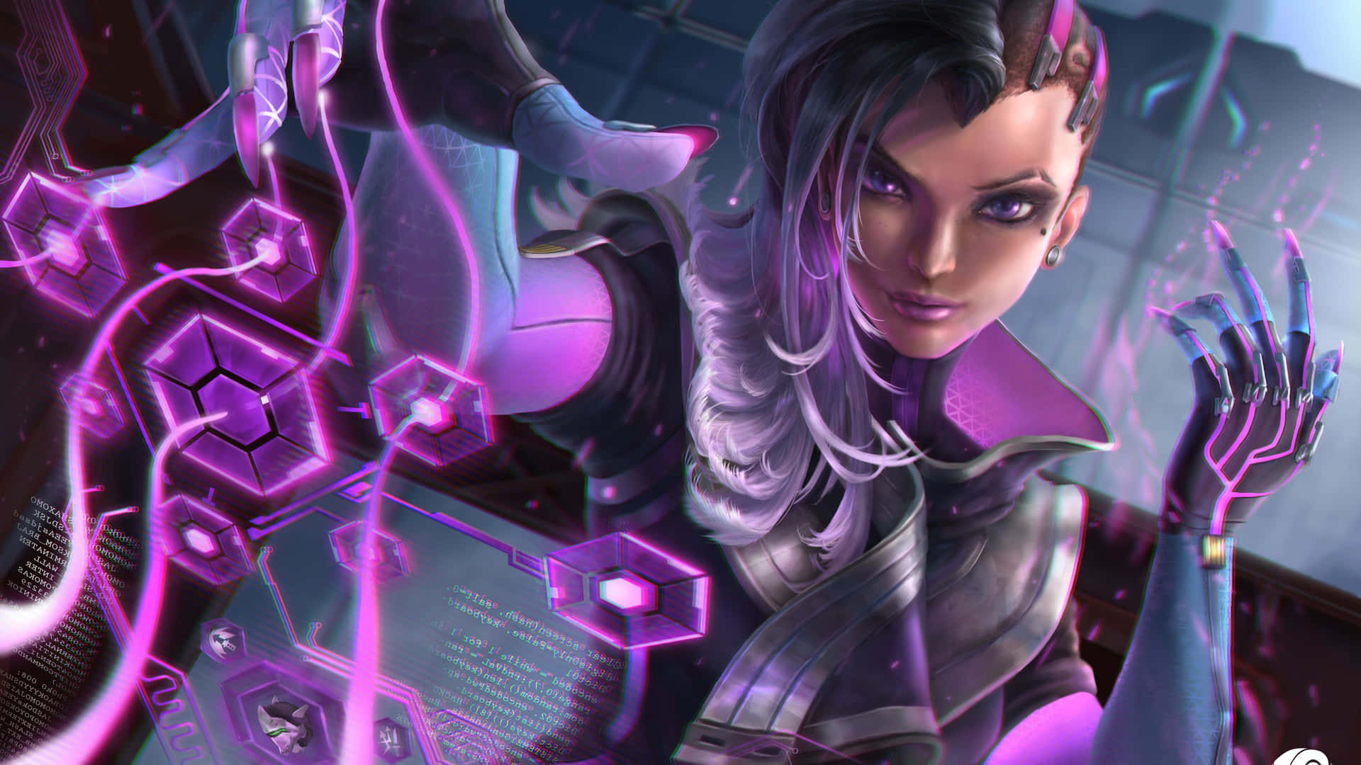 Sombra hacking into the system in Overwatch Wallpaper