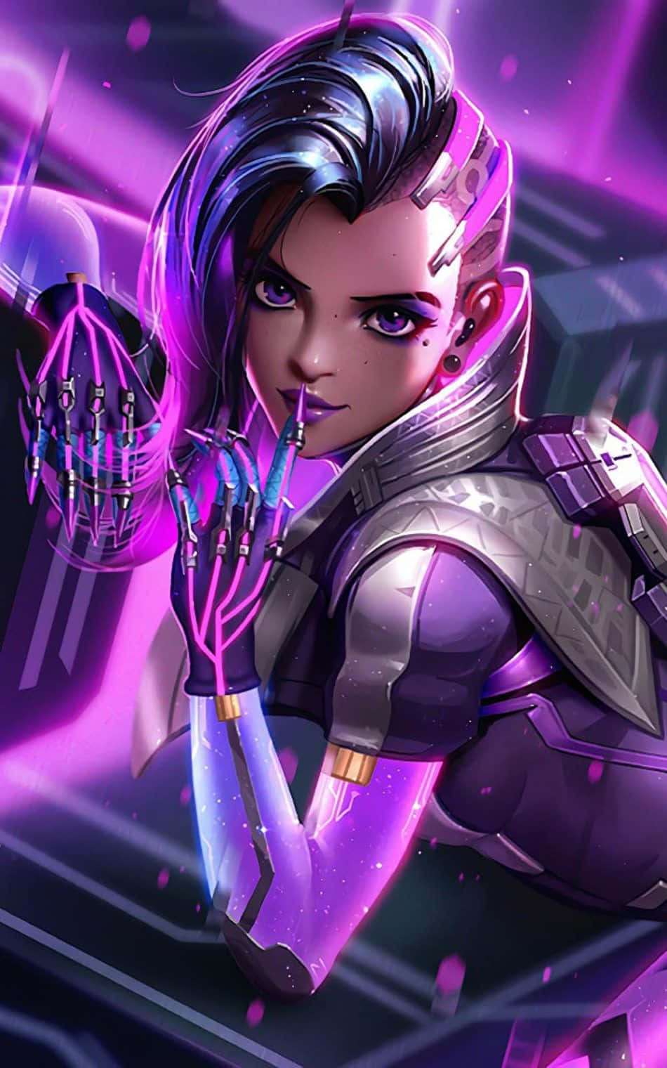 Sombra in Action - Overwatch Character Wallpaper