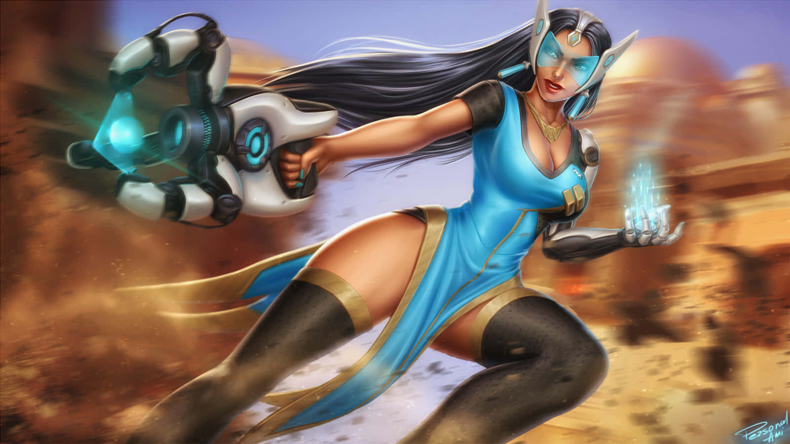 Symmetra ready for action in the world of Overwatch Wallpaper