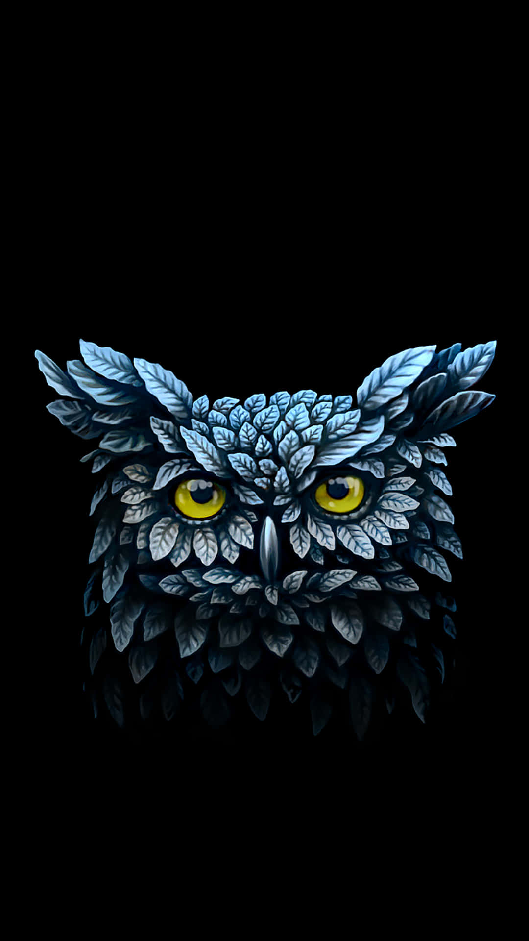Blue Leaves Owl Phone Digital Illustration Wallpaper