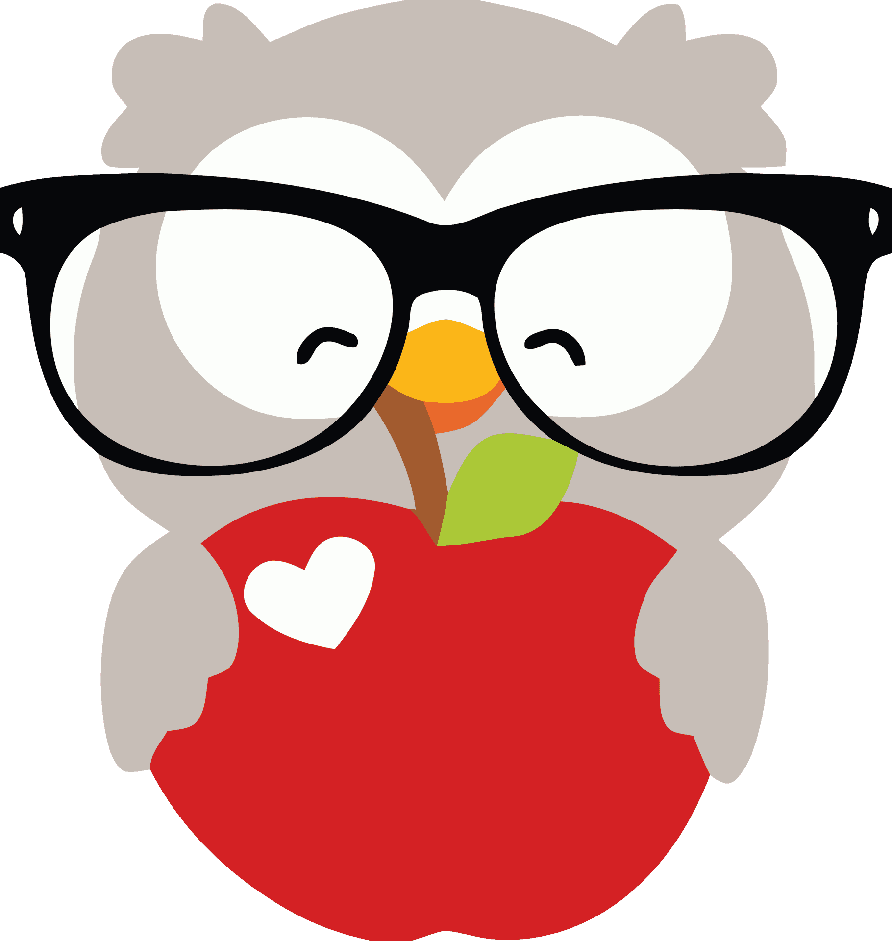 Owl With Glasses Holding Apple PNG