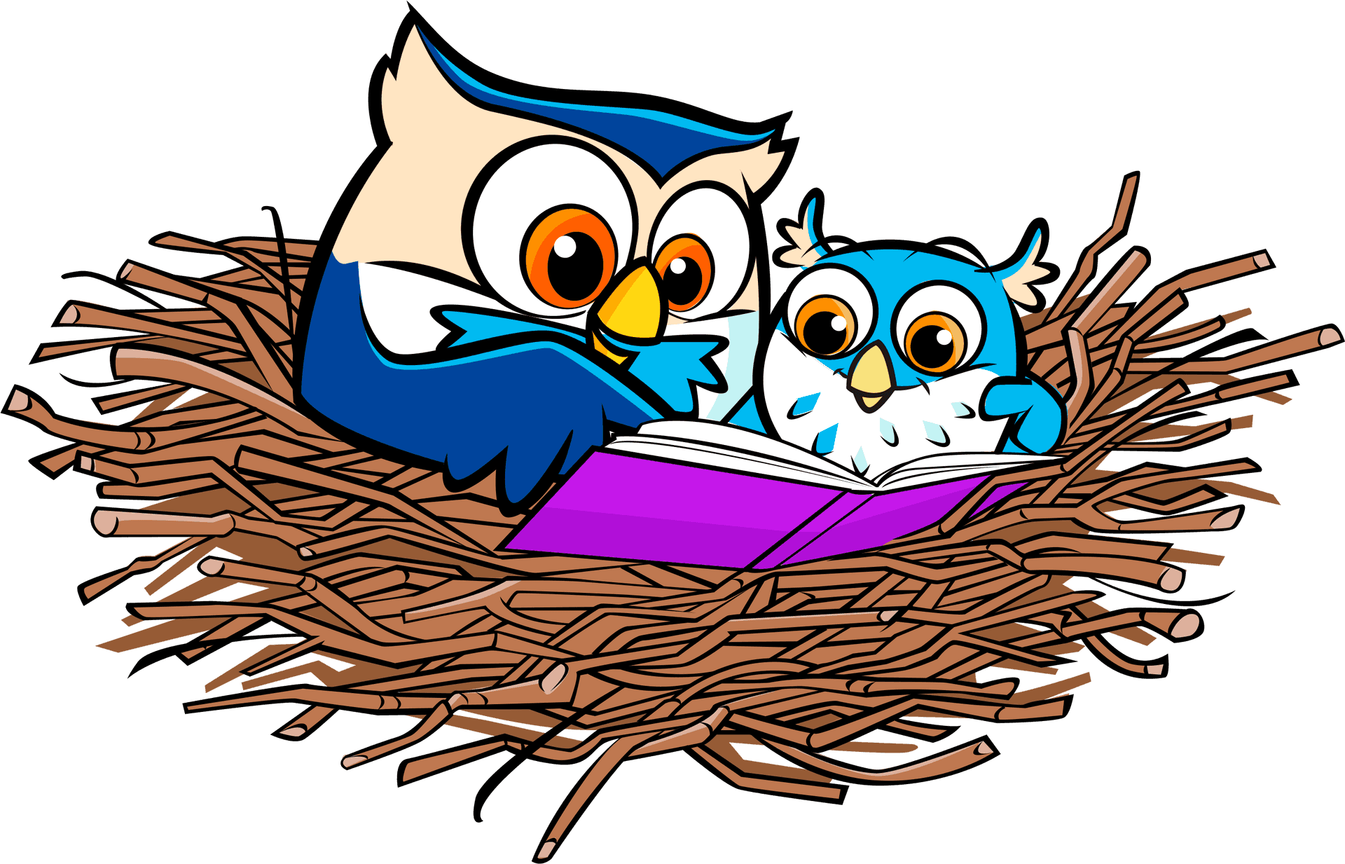 Owls Readingin Nest PNG