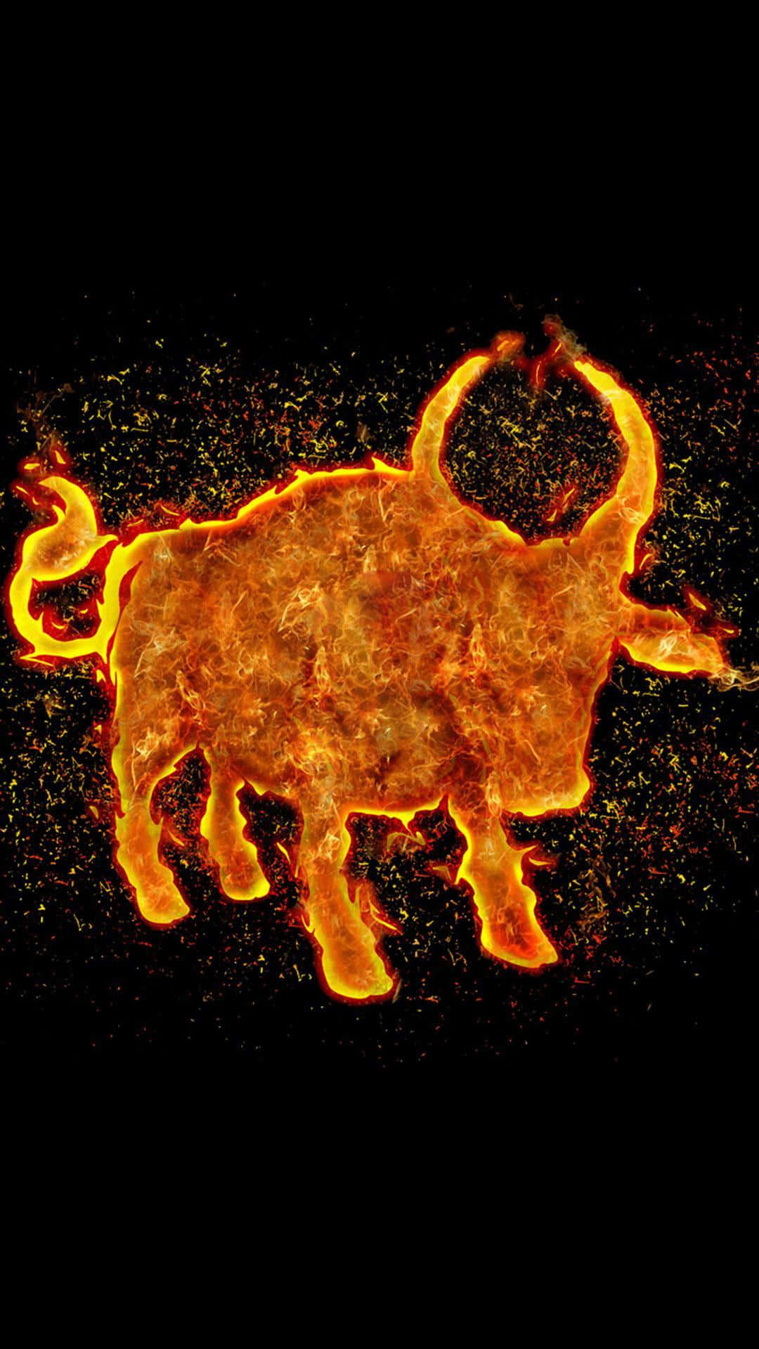 Powerful Ox in an Abstract Red Background