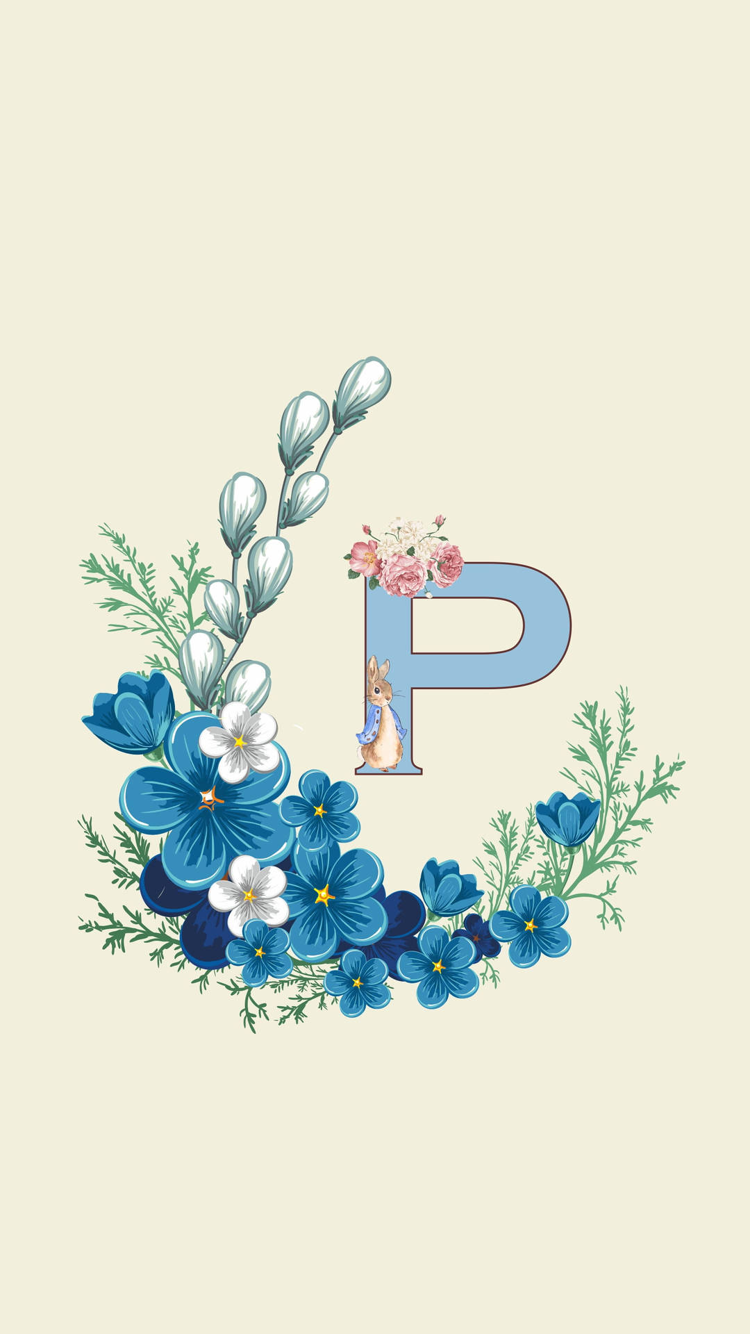 P Letter With Blue Flowers