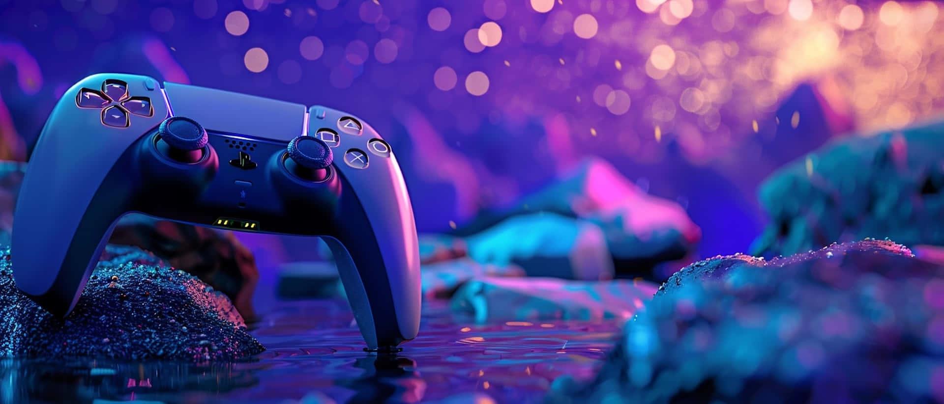 P S5 Controller Nighttime Gaming Session Wallpaper