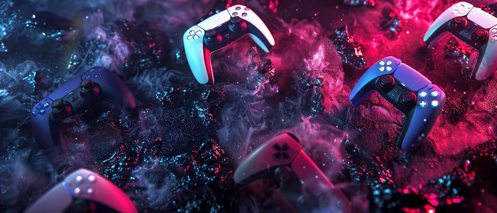 P S5 Controllers Artistic Backdrop Wallpaper