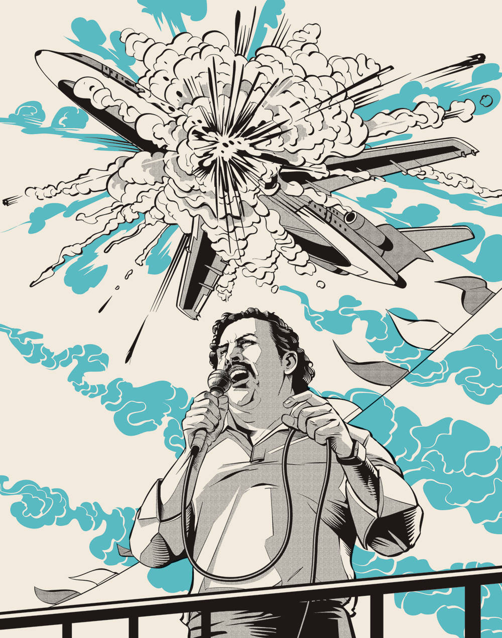 Pablo Escobar with his airplane in the backdrop. Wallpaper