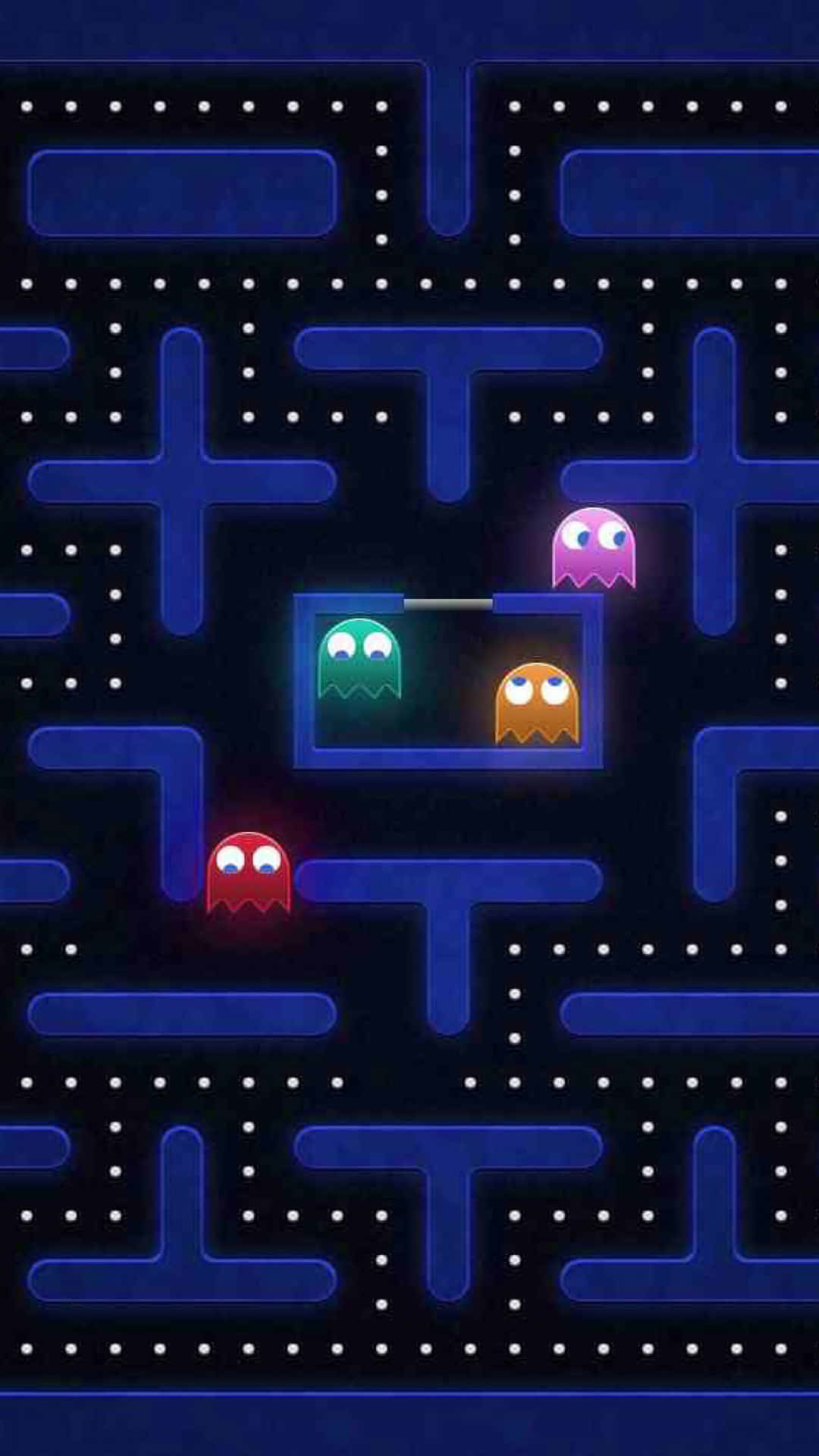 Playful Pac-Man chase scene on digital background