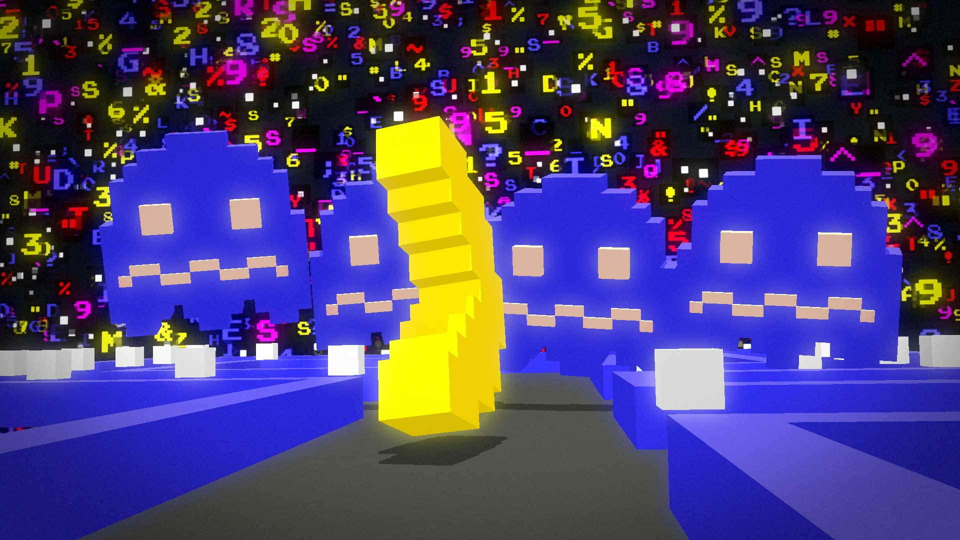 Classic Pac-Man arcade game on a dark maze background.