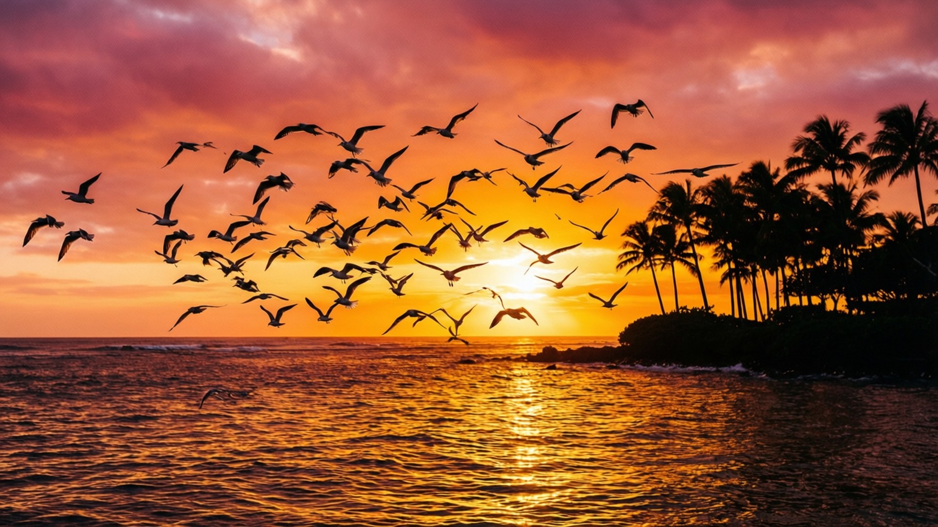 Oiseaux du Coucher de Soleil du Pacifique Fonds d'écran