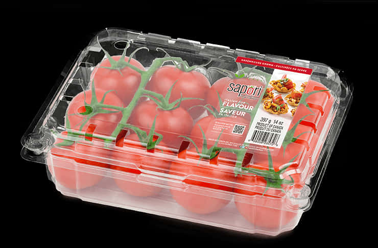 Packaged Fresh Tomatoes Black Background PNG