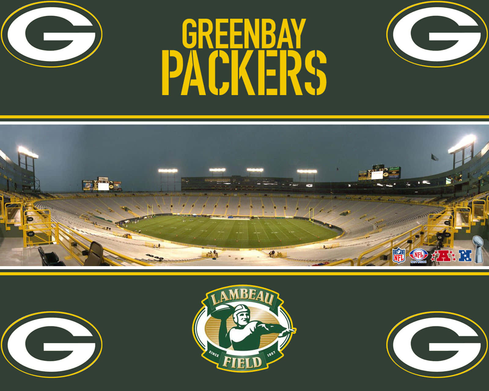 Green Bay Packers Logo with Stadium Background