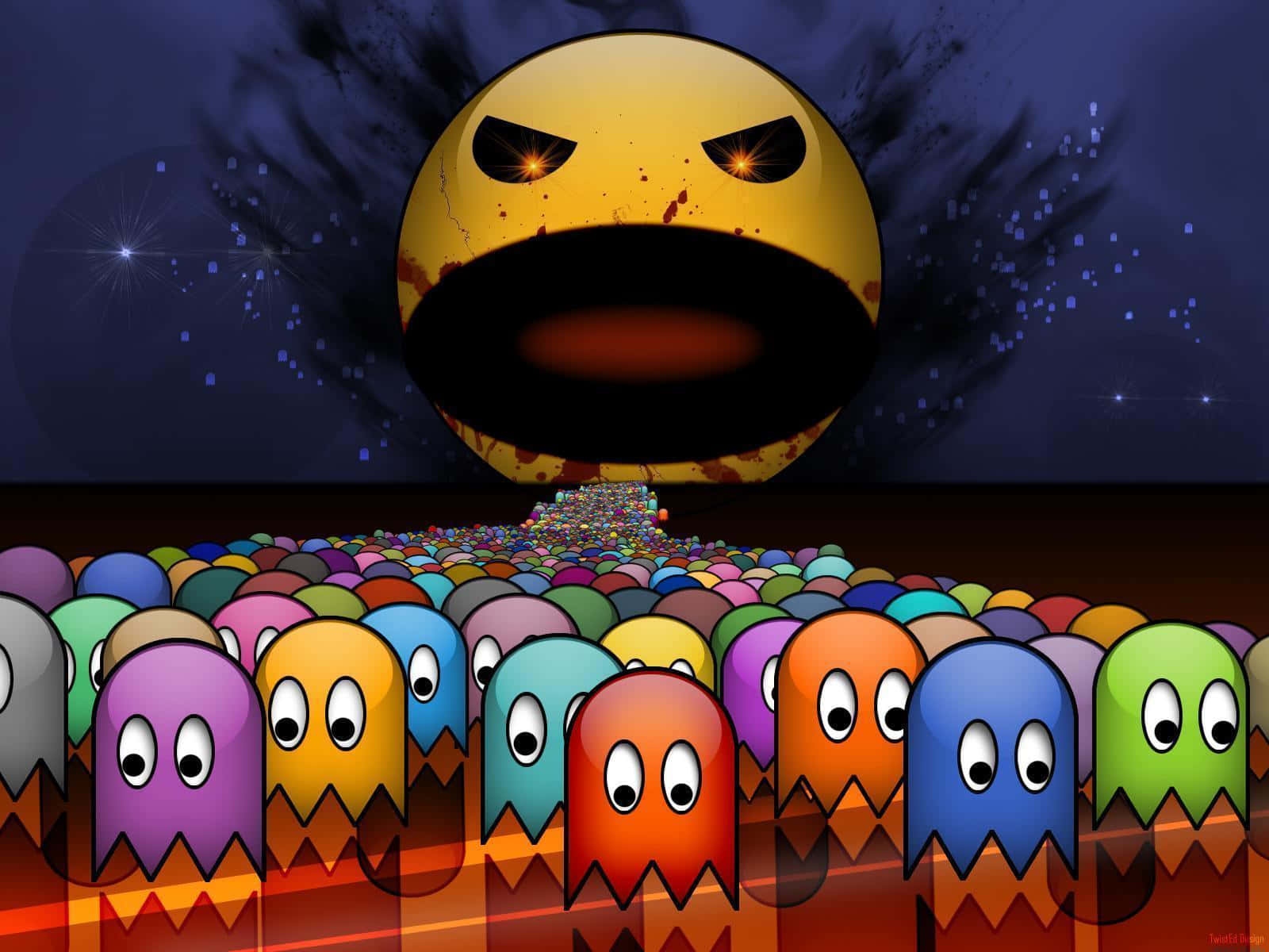 Gigantic Evil Pac Man Horde Of Ghosts Wallpaper