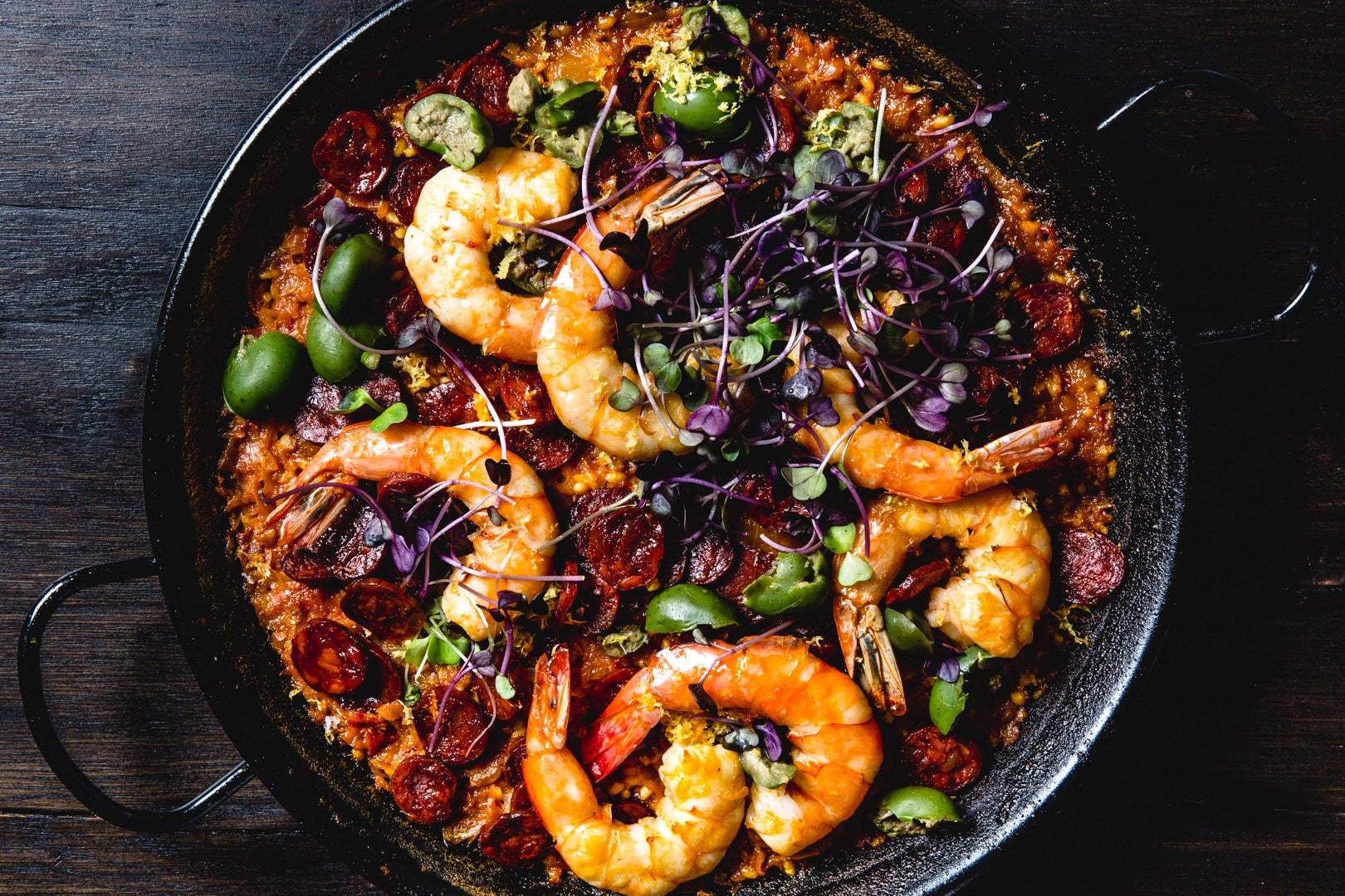 Paella Dish With Prawns And Olives Wallpaper