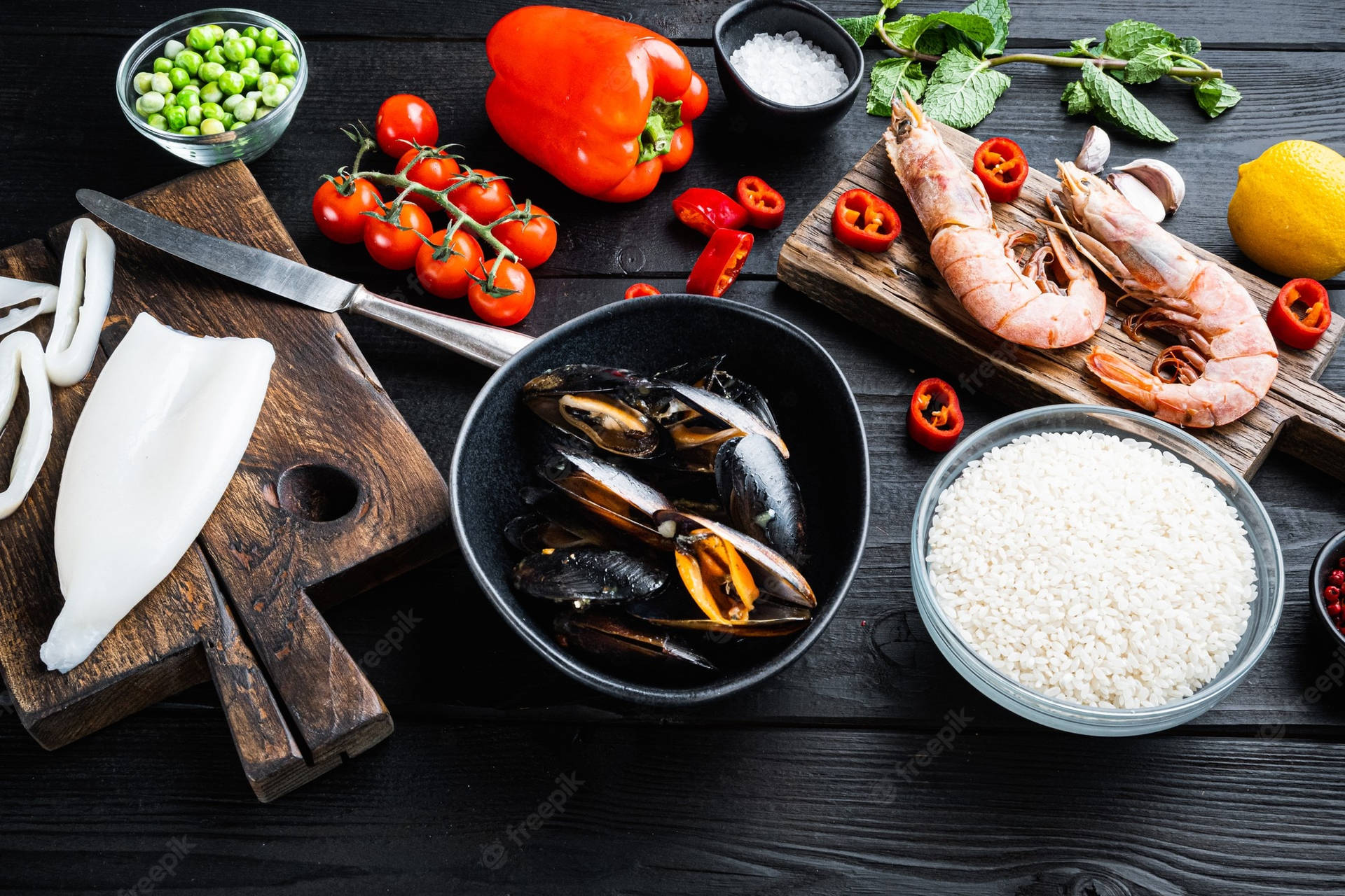 Paella Raw Ingredients From Scratch Cooking Wallpaper
