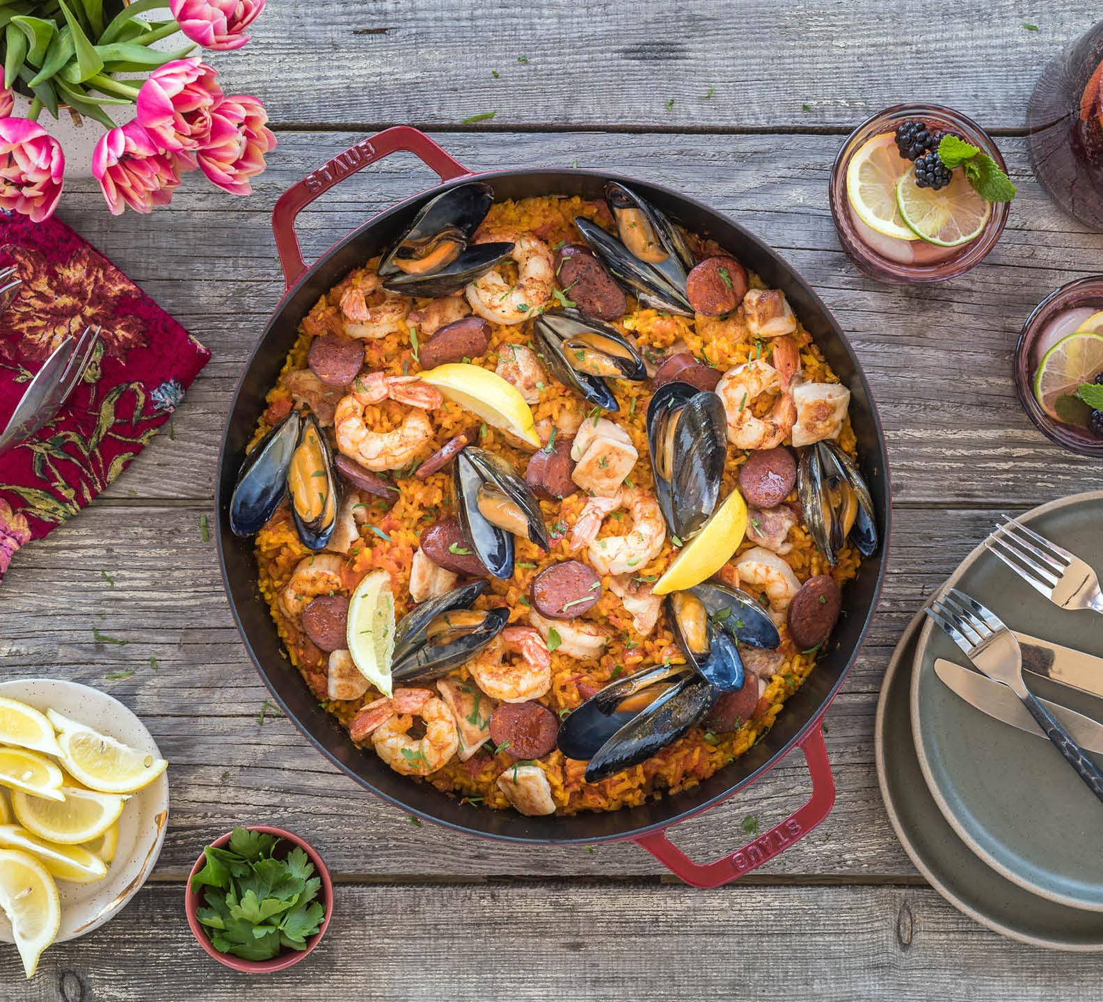Paella Rice Dish Mixed With Seafood Wallpaper