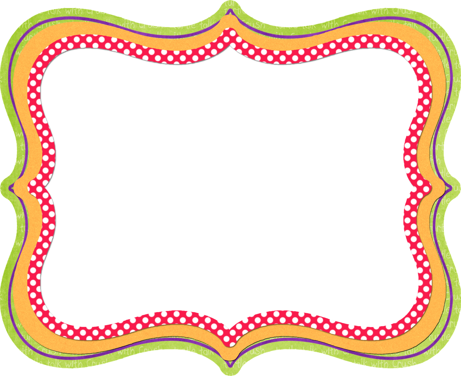 a colorful frame with polka dots and a black background — A colorful scalloped frame with red polka dots and green yellow orange stripes surrounds a black center.