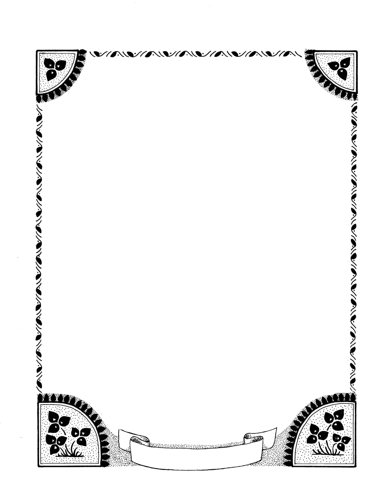 A Black And White Drawing Of A Frame With A Floral Design