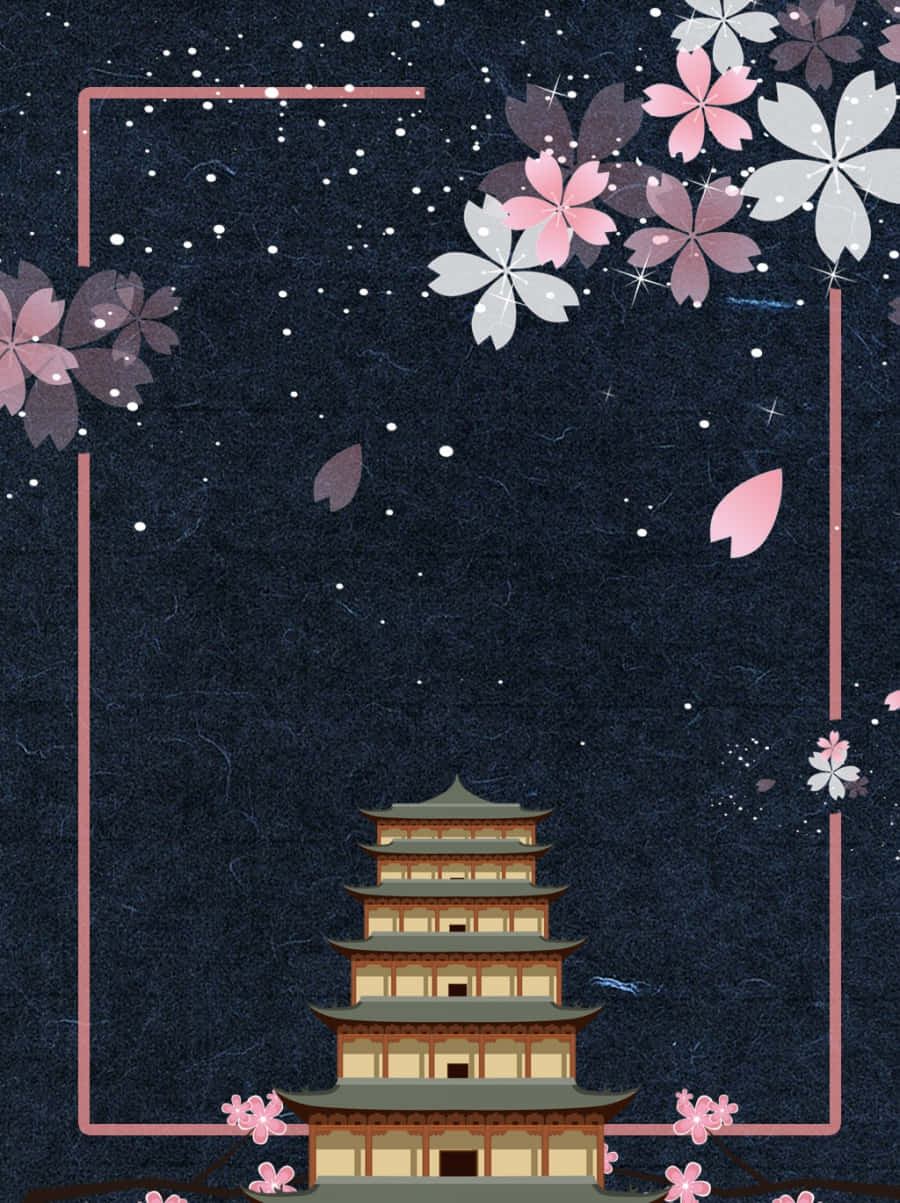 Pagoda Night Sakura Wallpaper