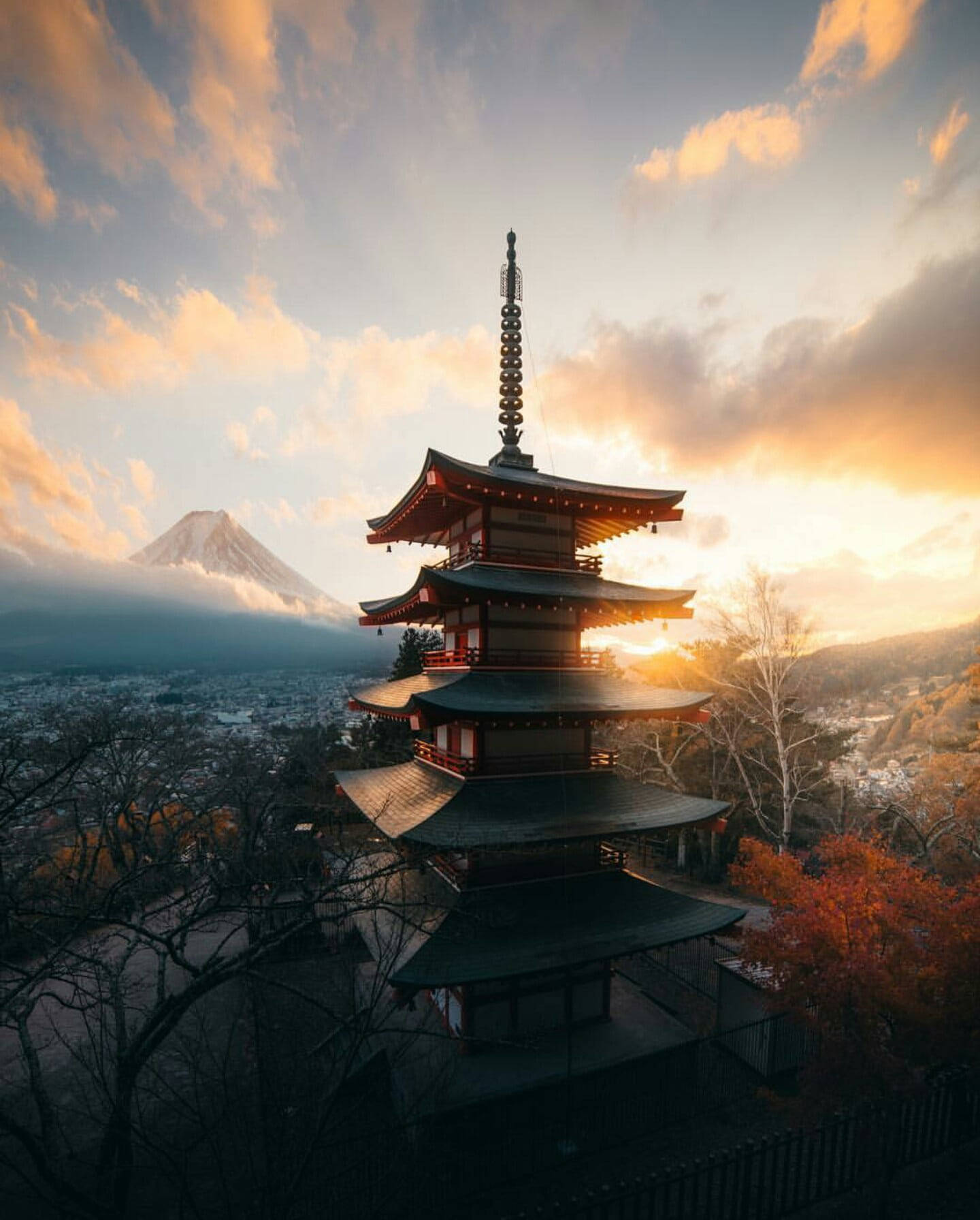 Pagoda Sunrise Scenery For Iphone Screens Wallpaper