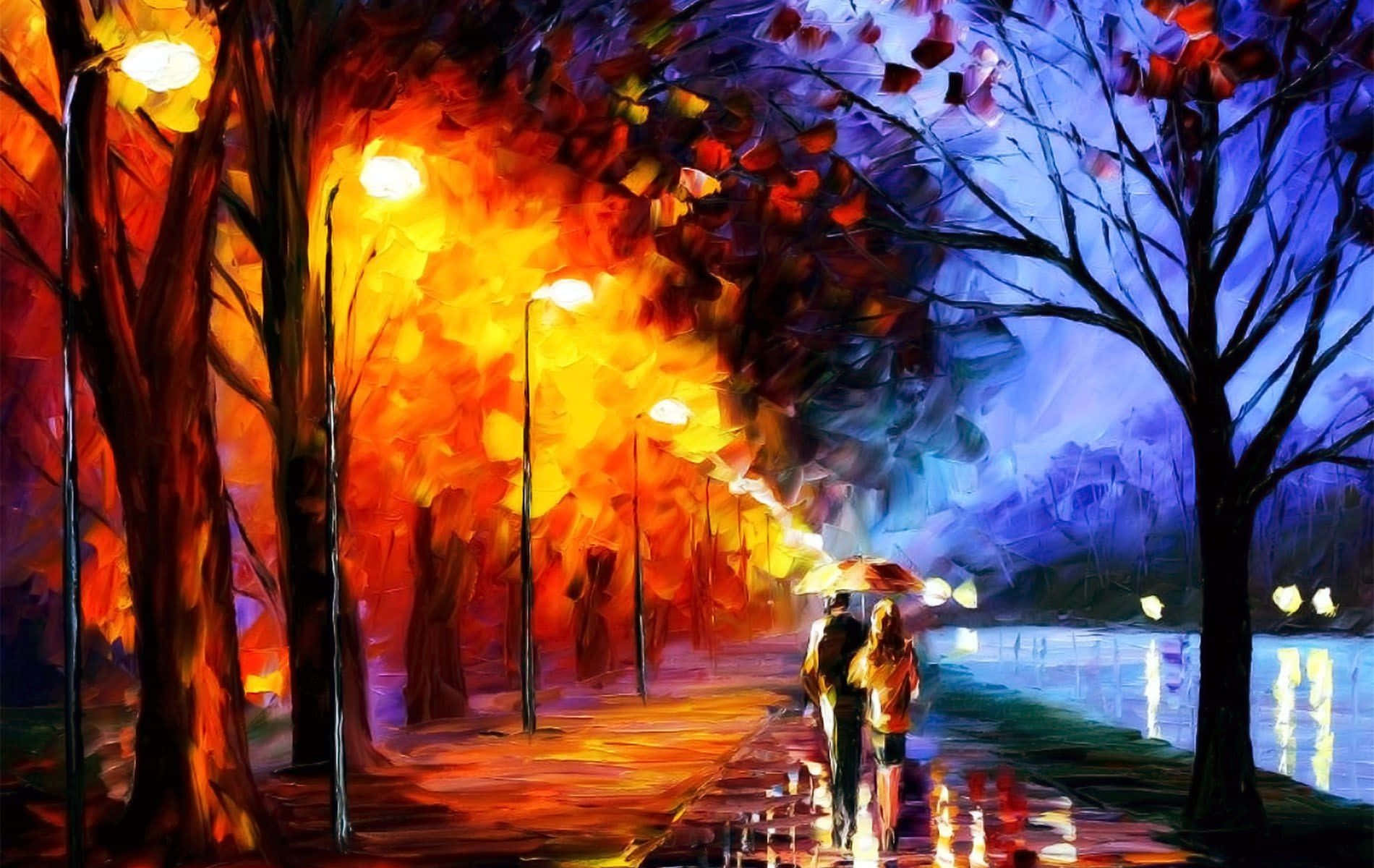 Lovely Couple In The Pathway Paint Background