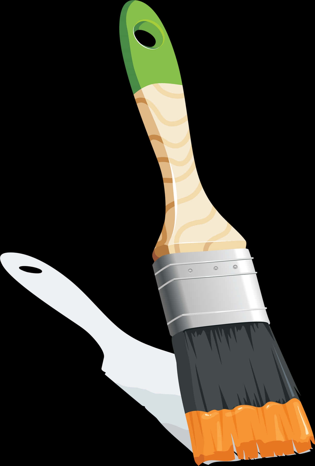 Paint Brushwith Wooden Handleand Green Grip PNG