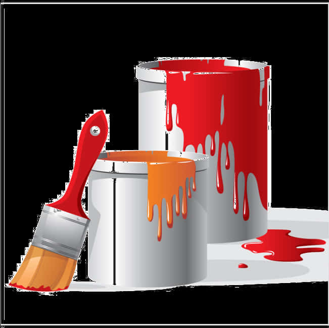 Paint Cansand Brush Dripping Redand Orange PNG
