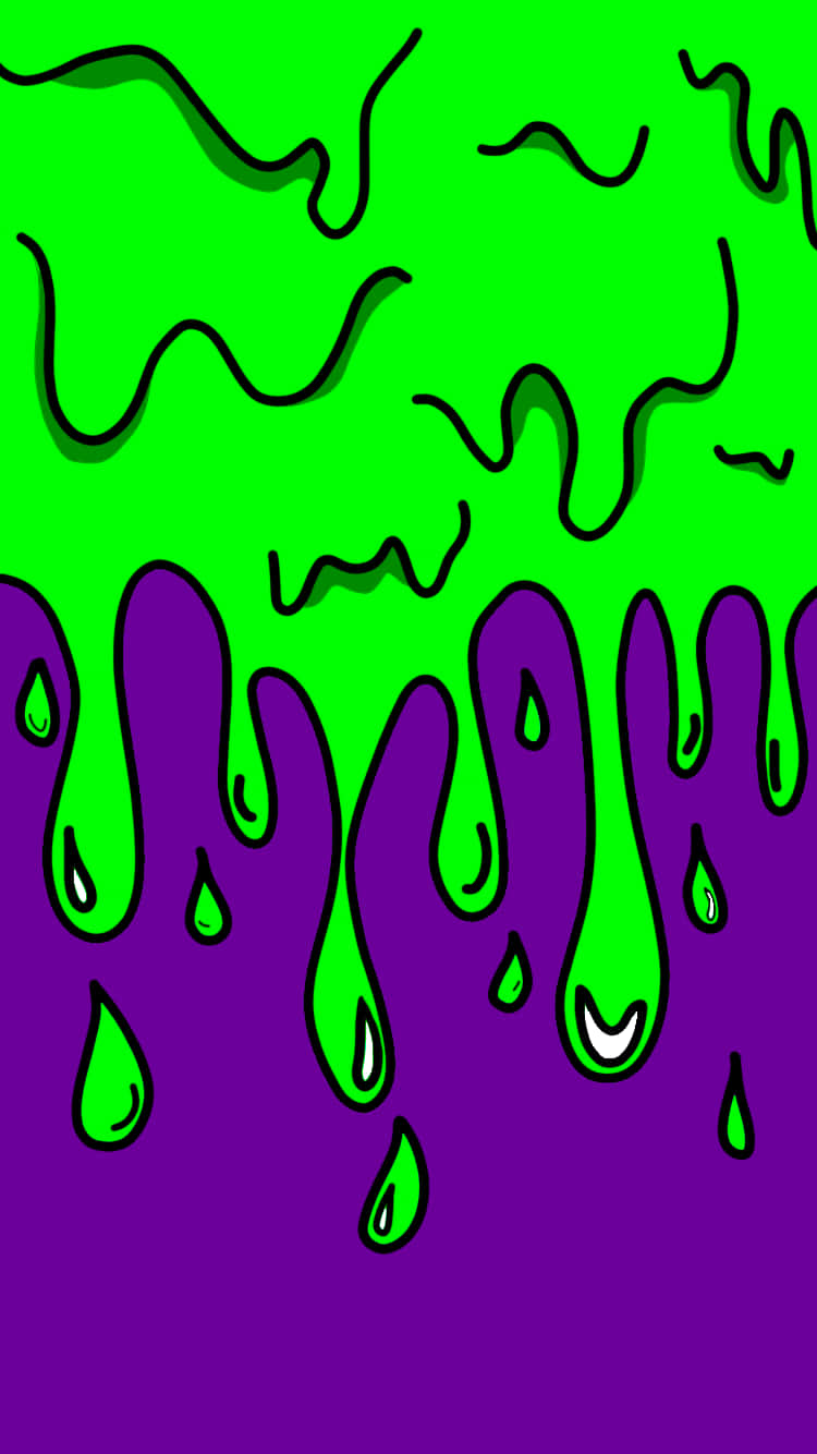 Paint Drip Green And Violet Drawing Wallpaper