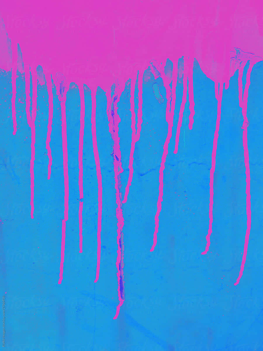 Pink Paint Drip Over Blue Wallpaper