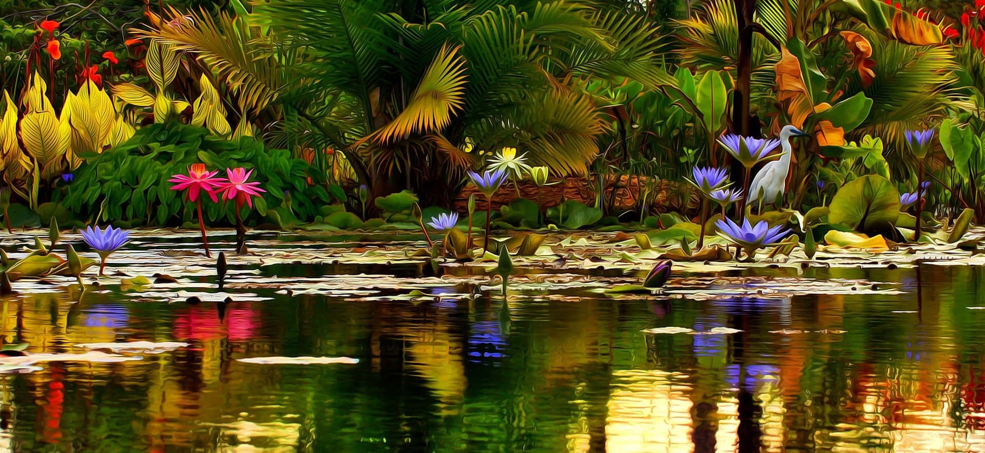 Paint Liked Pond View Wallpaper