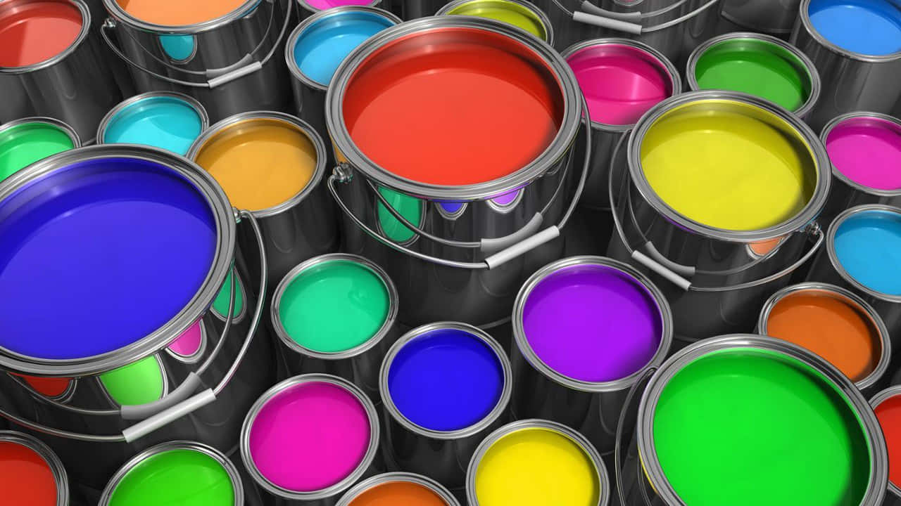 A Group Of Colorful Paint Cans