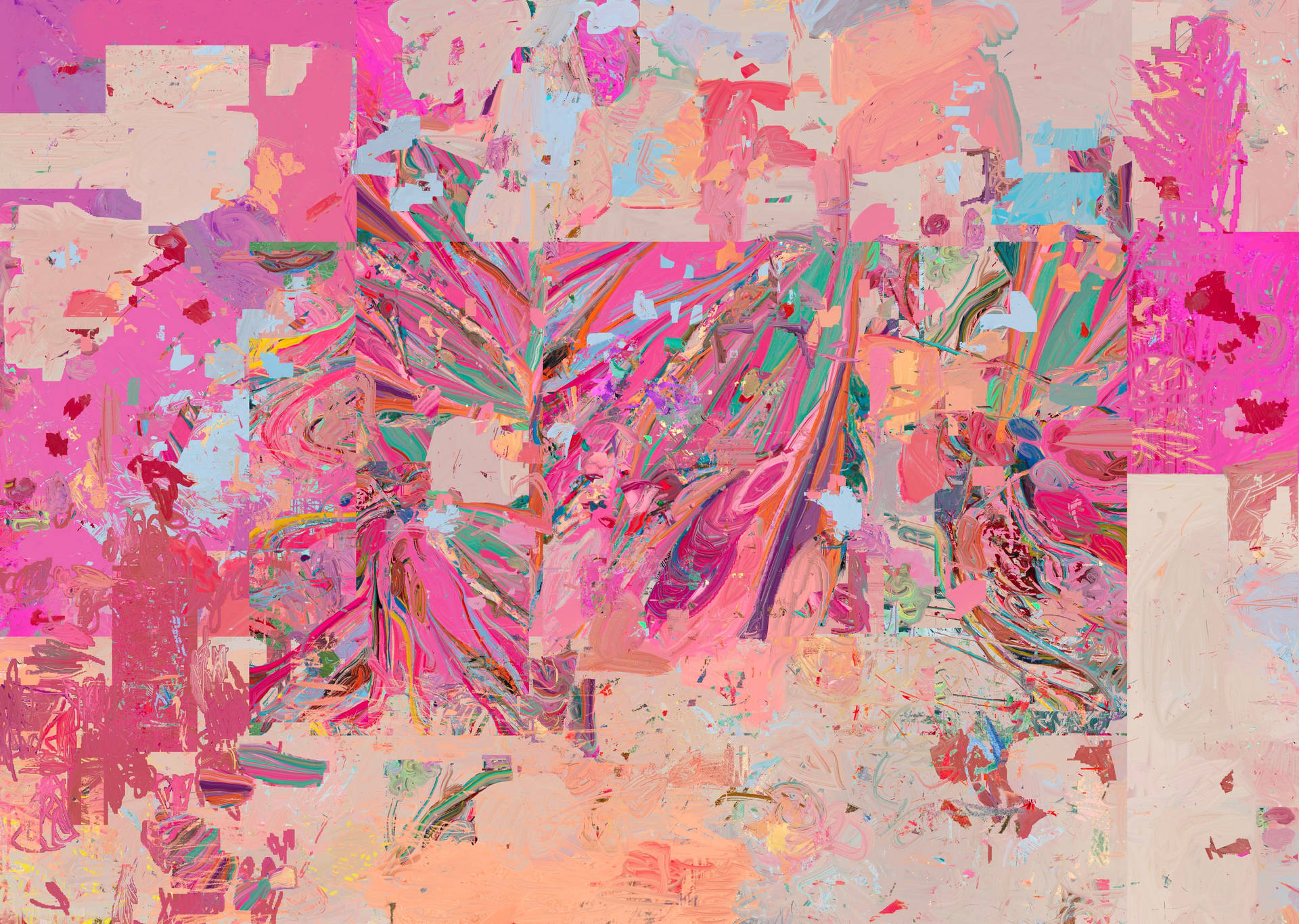 Et pink og blåt abstrakt maleri med masser af malingstrøg Wallpaper