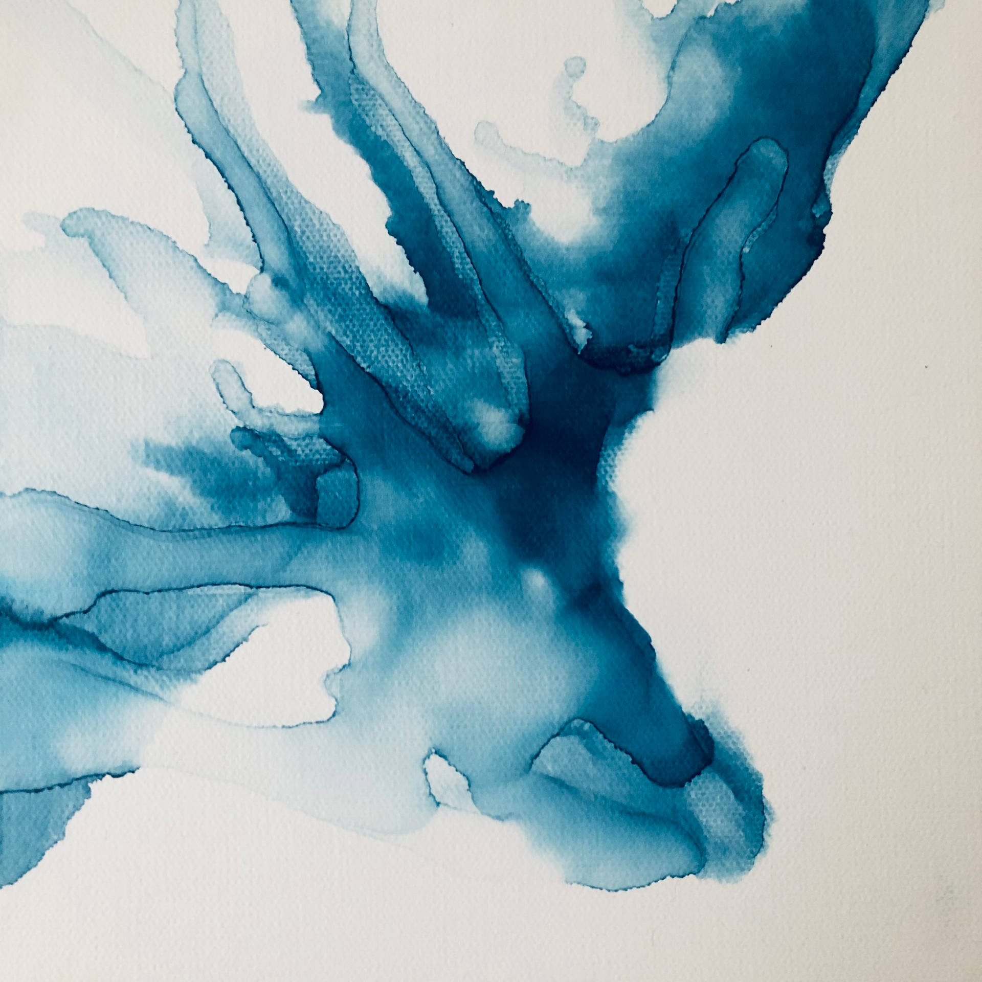 Enblå Akvarellmålning På Vitt Papper Wallpaper