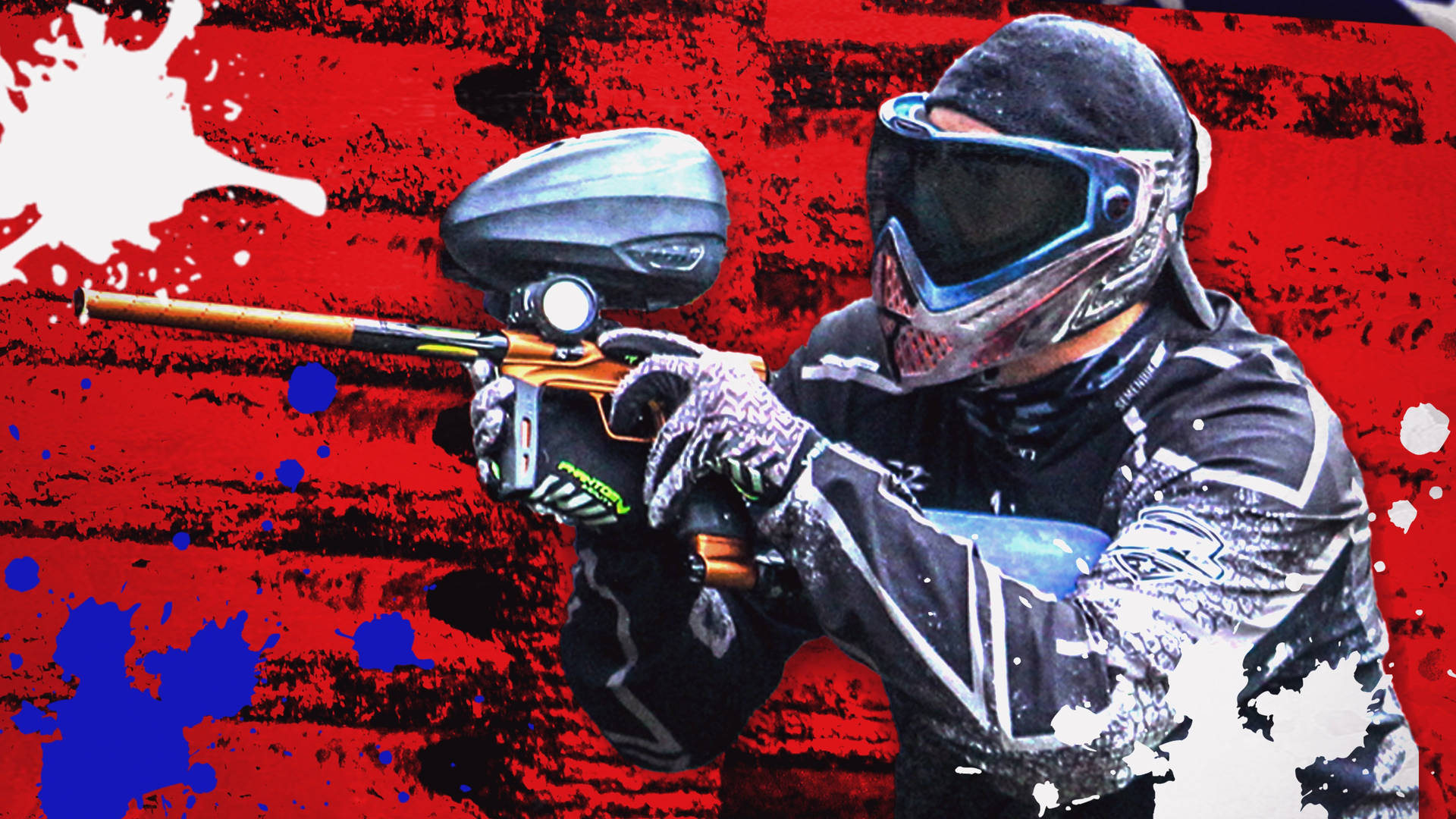Paintball Player In Red Background Wallpaper