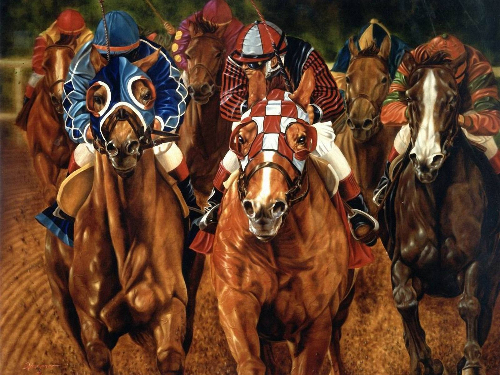 Painted Portrait Of Horse Racing Wallpaper