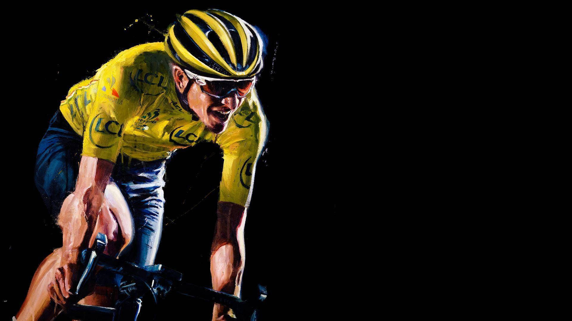 Painted Portrait Of Tour De France Biker Background