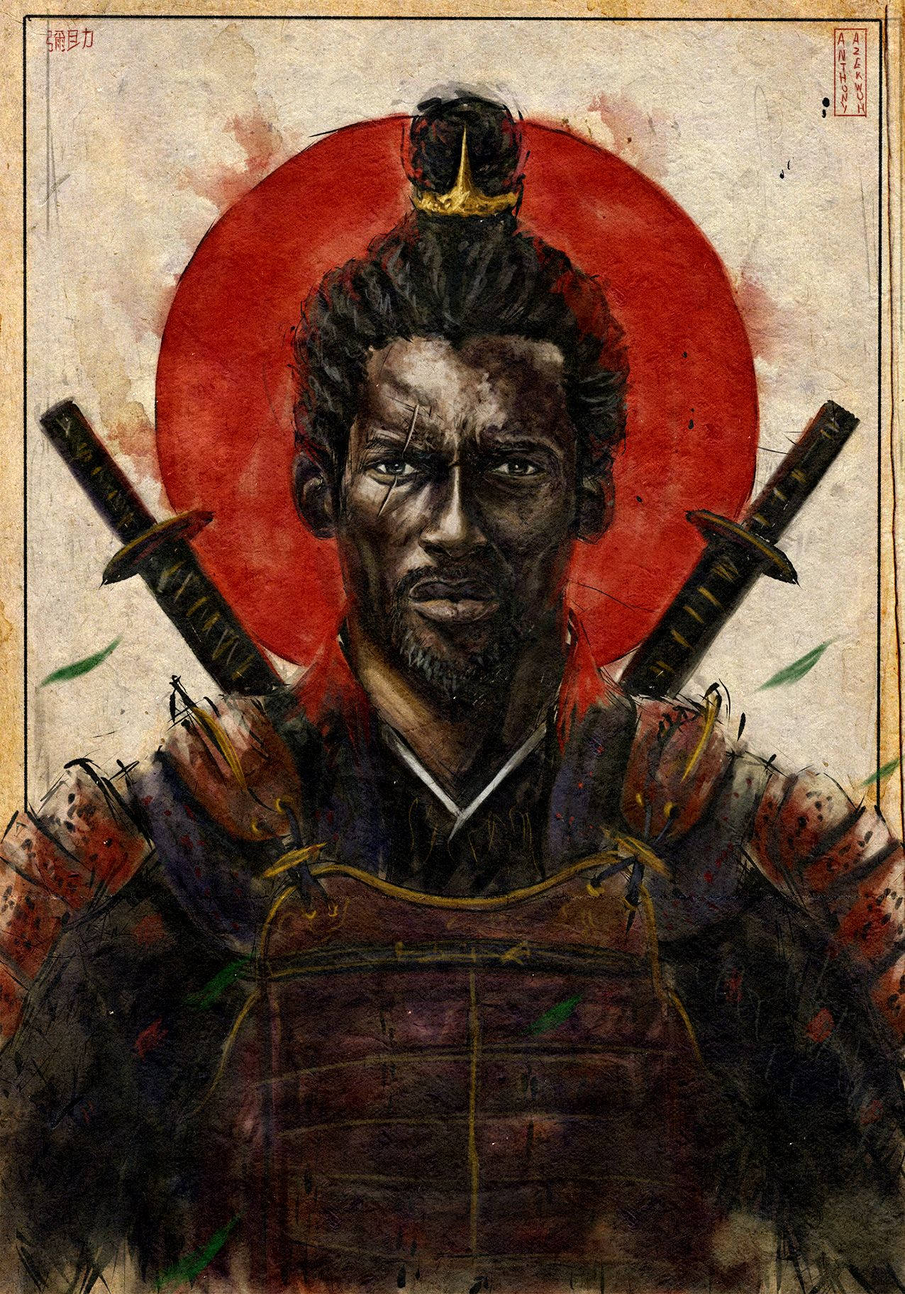 Malet portræt af Yasuke, den afrikanske samurai Wallpaper