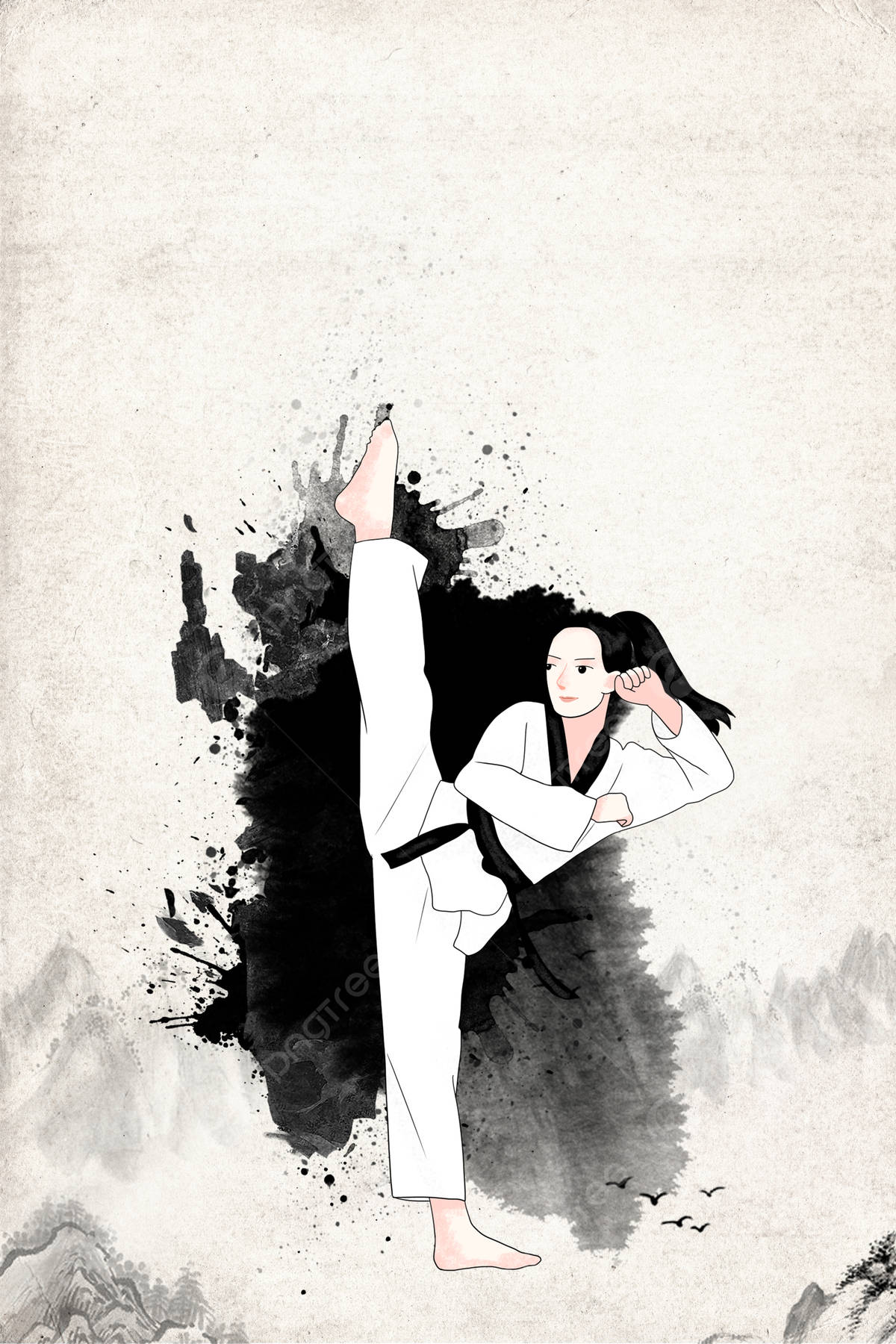 Ragazzadi Taekwondo Dipinta - Illustrazione Digitale Sfondo