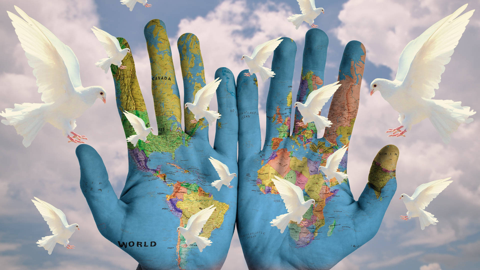 Painted World Peace On Hand Wallpaper