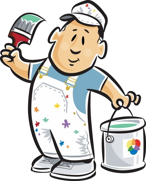 Painter Cartoon Character Holding Brushand Paint Bucket PNG