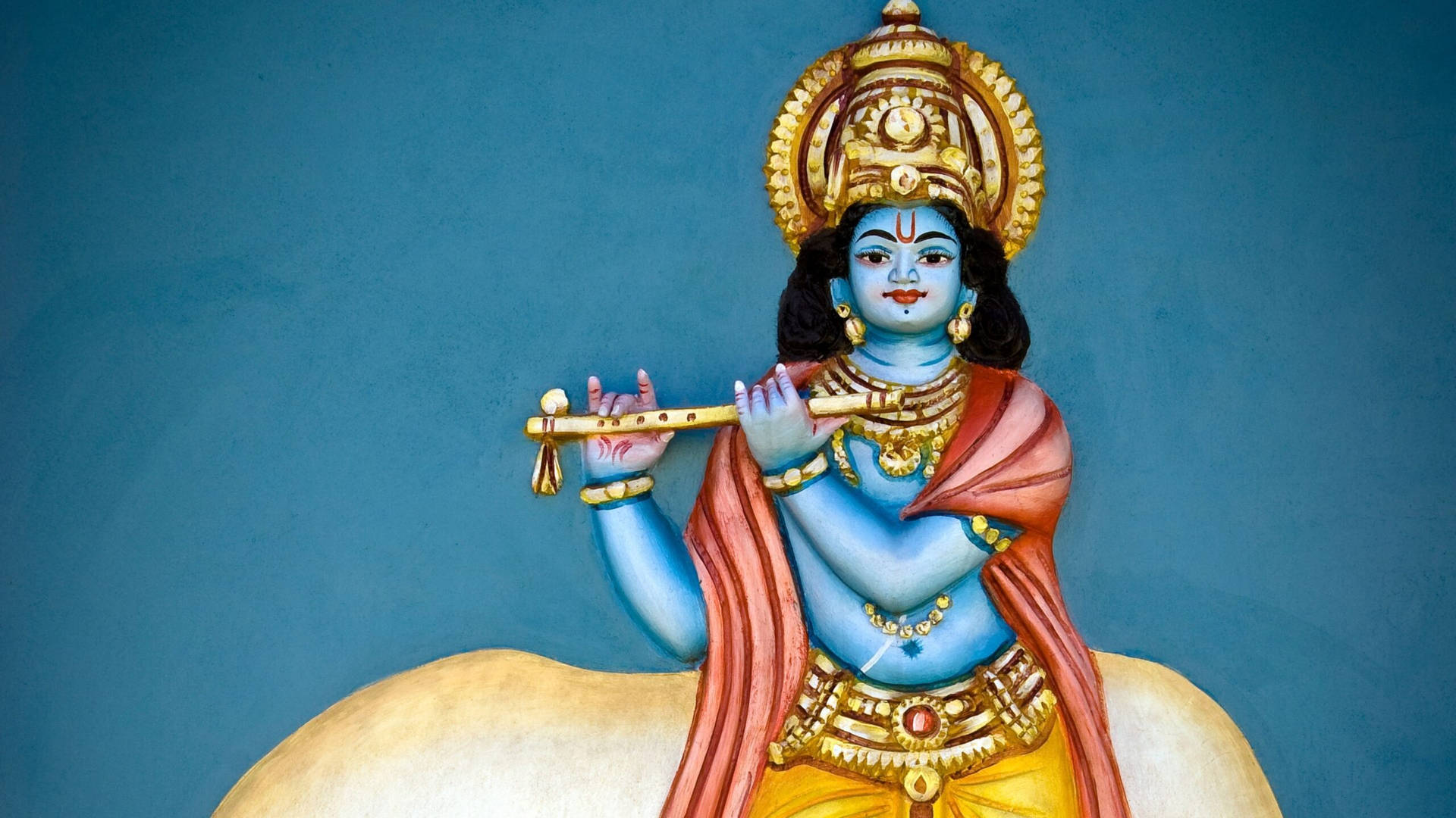 Painting Of Bal Krishna Playing The Flute Wallpaper