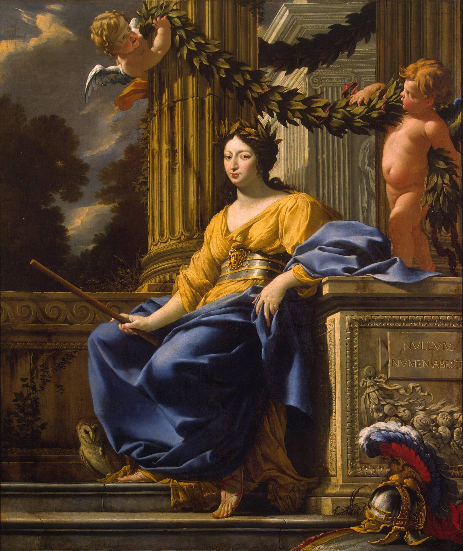 Painting Of Lady With Wise Bird Wallpaper