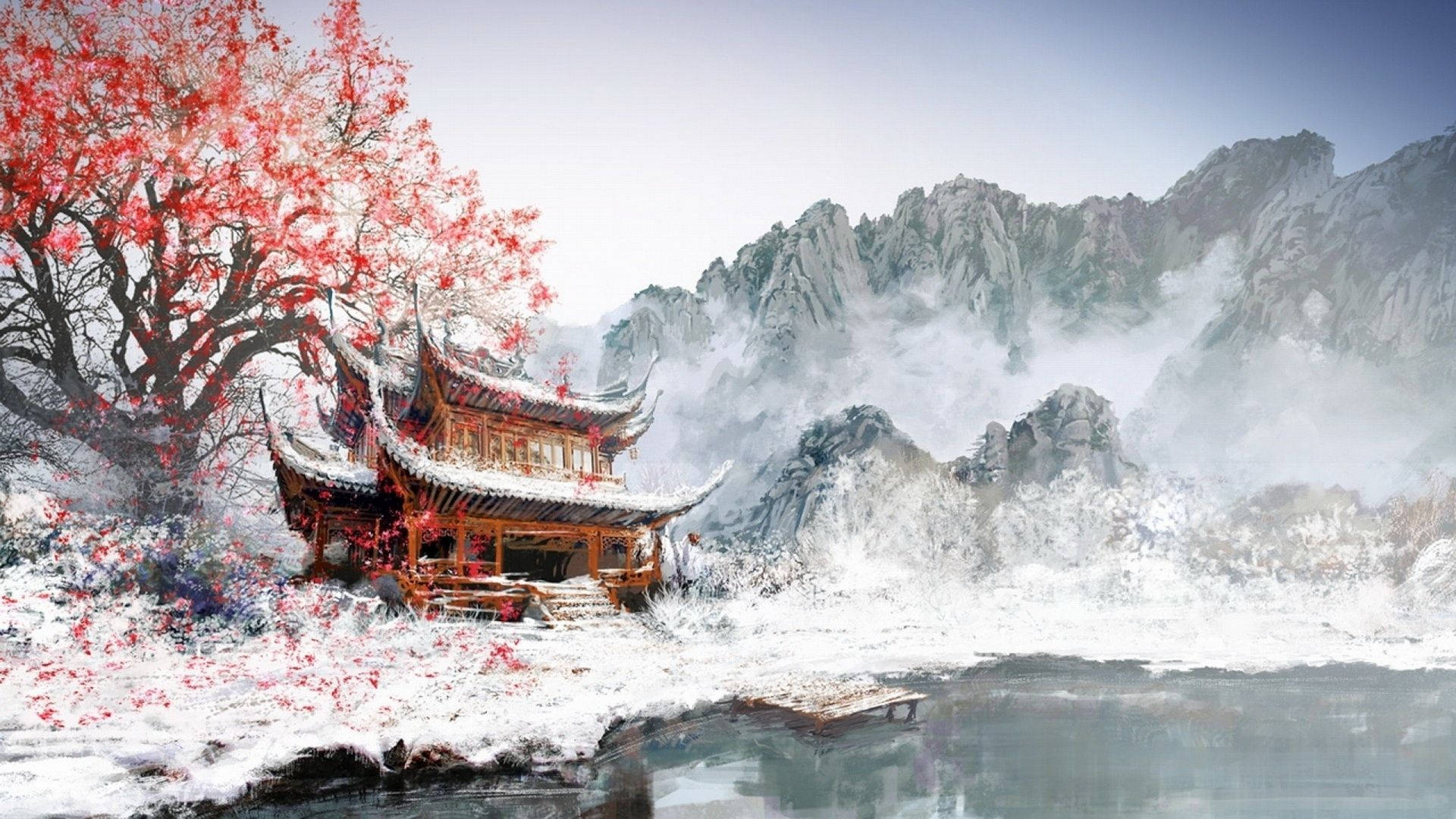 Painting Of Temple Japan Wallpaper