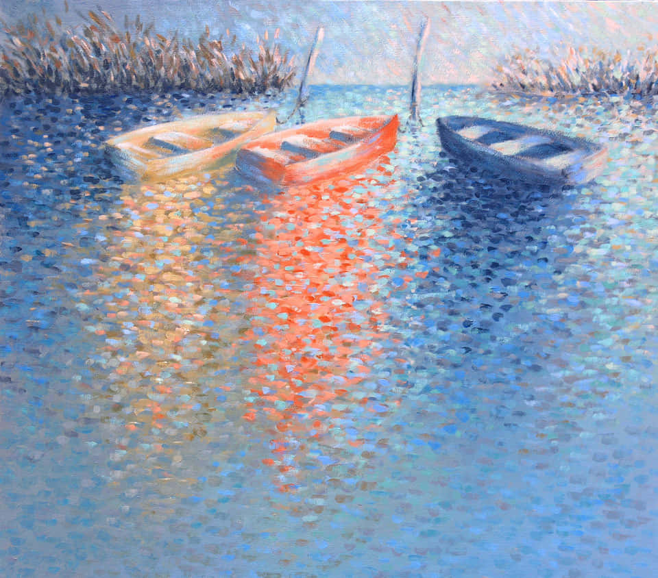 Pinturaimpresionista Que Representa Un Puerto Bañado Por El Sol En Un Pueblo