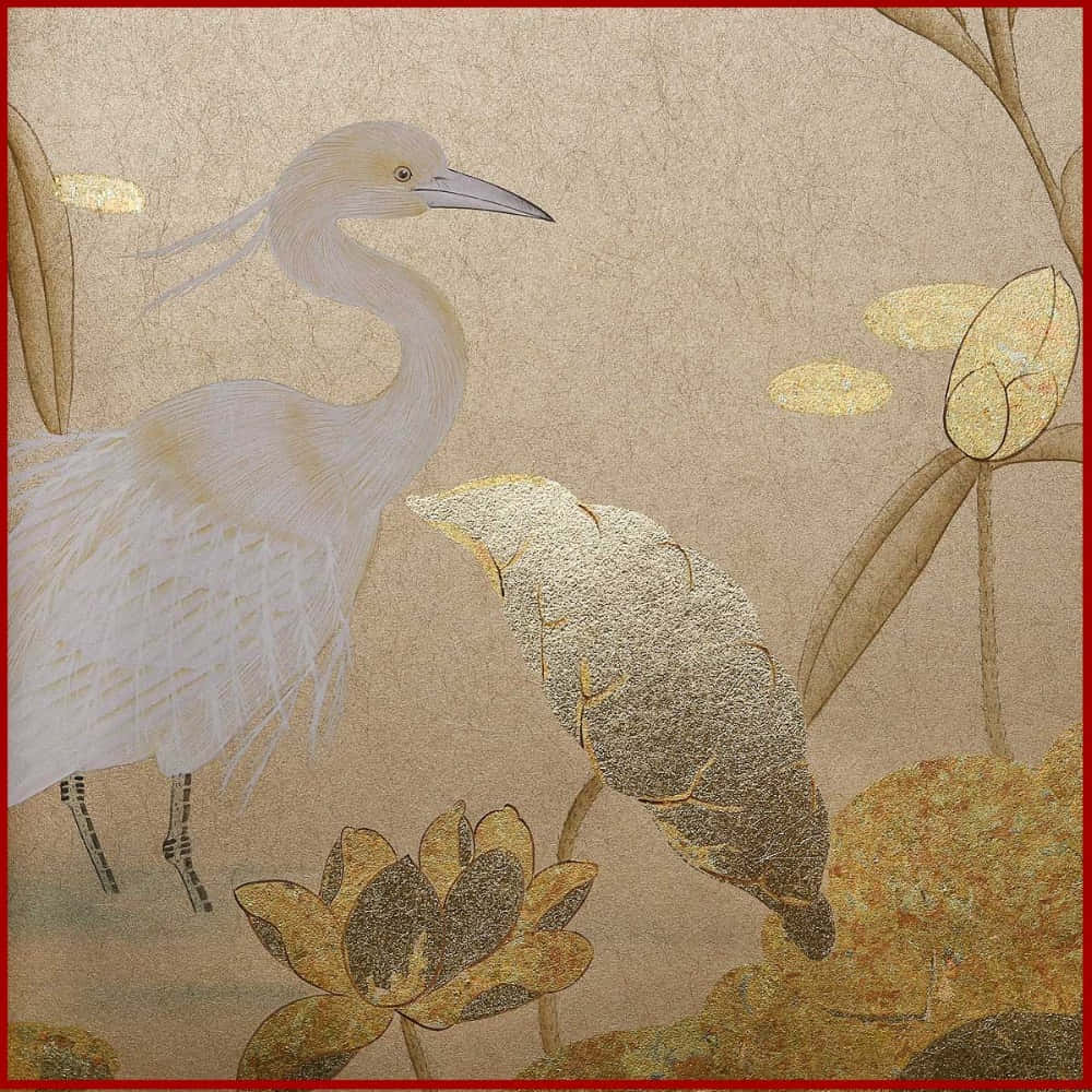 Paintings Of Birds With Gilded Details Wallpaper